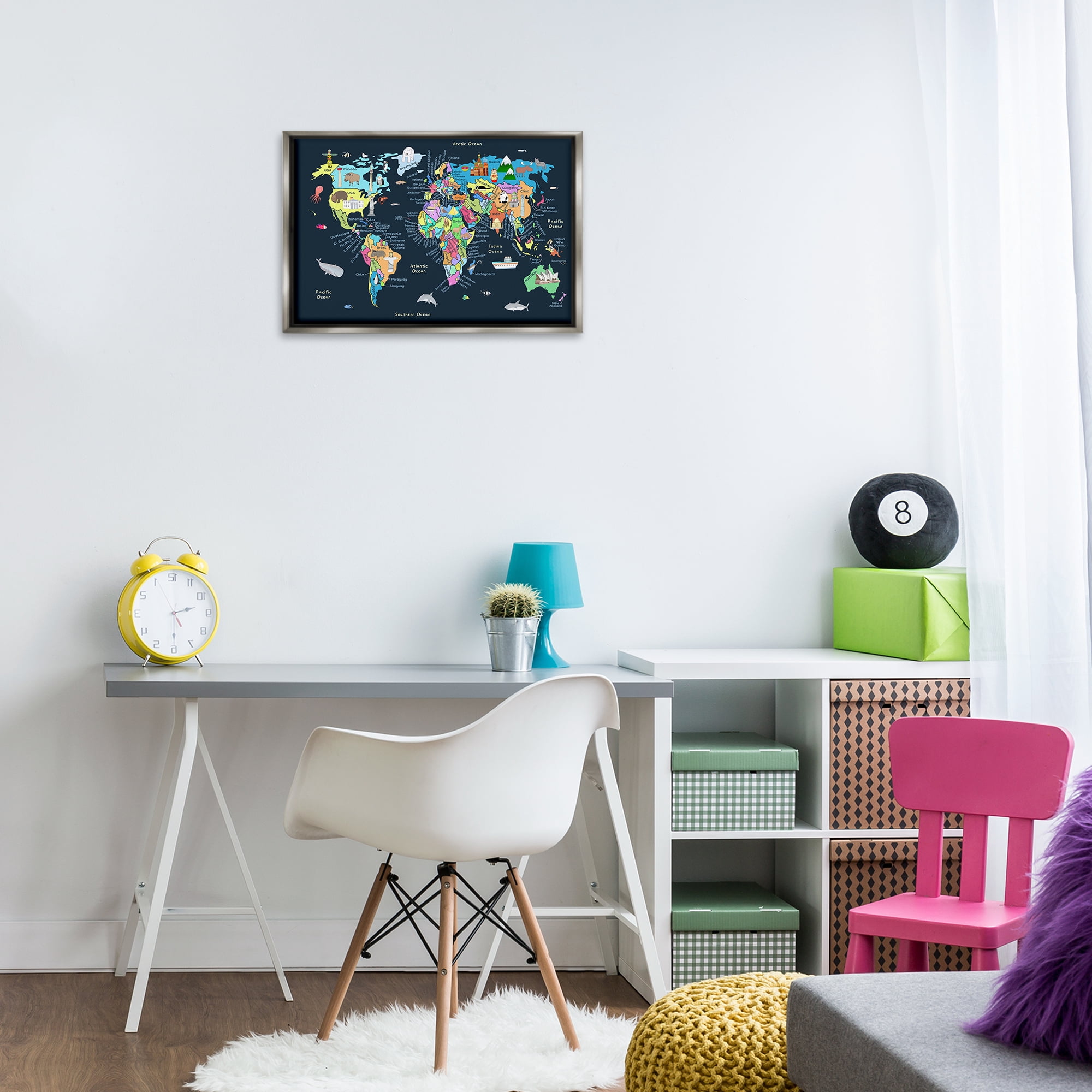Stupell Industries Detailed Countries Map Education Painting Gray Floater Framed Canvas Art Print Wall Art, 25 x 17