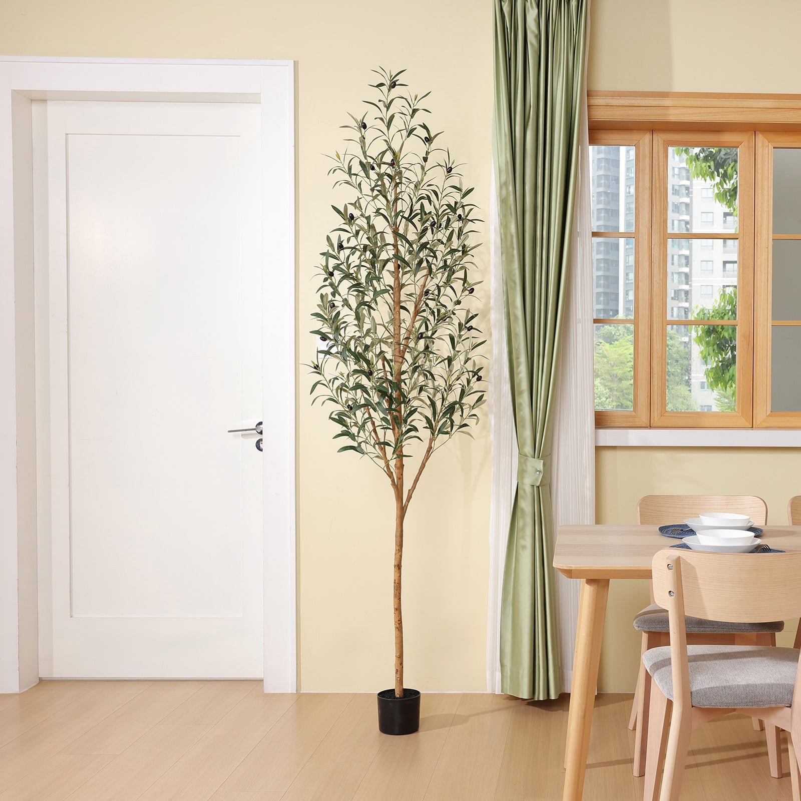 DR.Planzen 7' Artificial Olive Tree Indoor, Tall Faux Olive Tree, Artificial Plants with Natural Wood Trunk and Lifelike Fruits for Home Office Decor