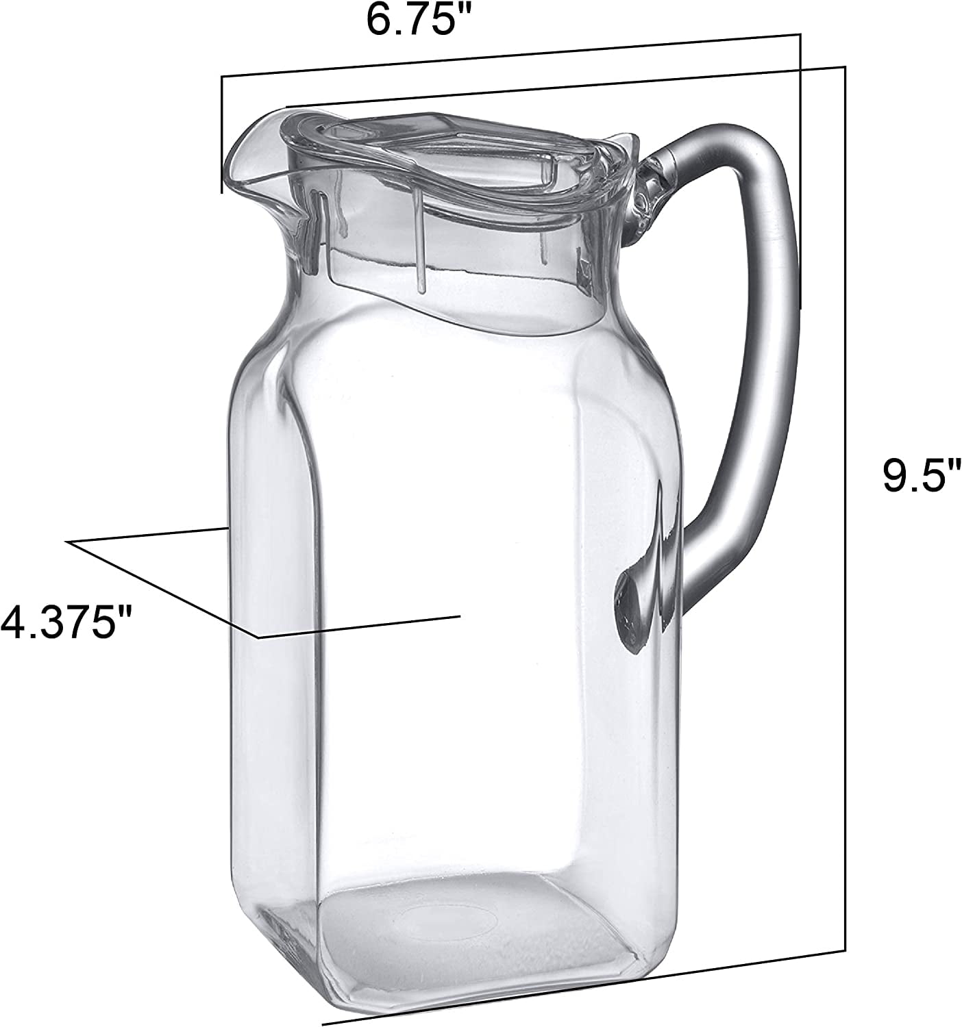 Amazing Abby - Quadly - Plastic Pitcher (64 oz, 2 Quart), Clear Water Pitcher with Lid, Fridge Jug, BPA-Free, Shatter-Proof, Great for Iced Tea, Sangria, Lemonade, Juice, Milk, and More