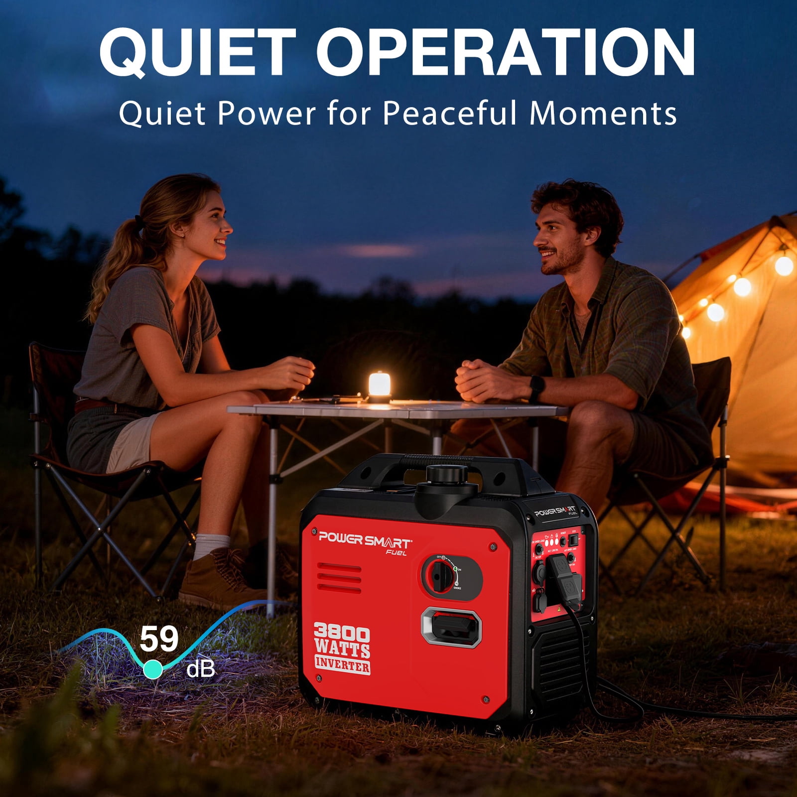 PowerSmart 3800-Watt Portable Inverter Generator, Super Quiet 59dB Gas Powered Engine (143cc)