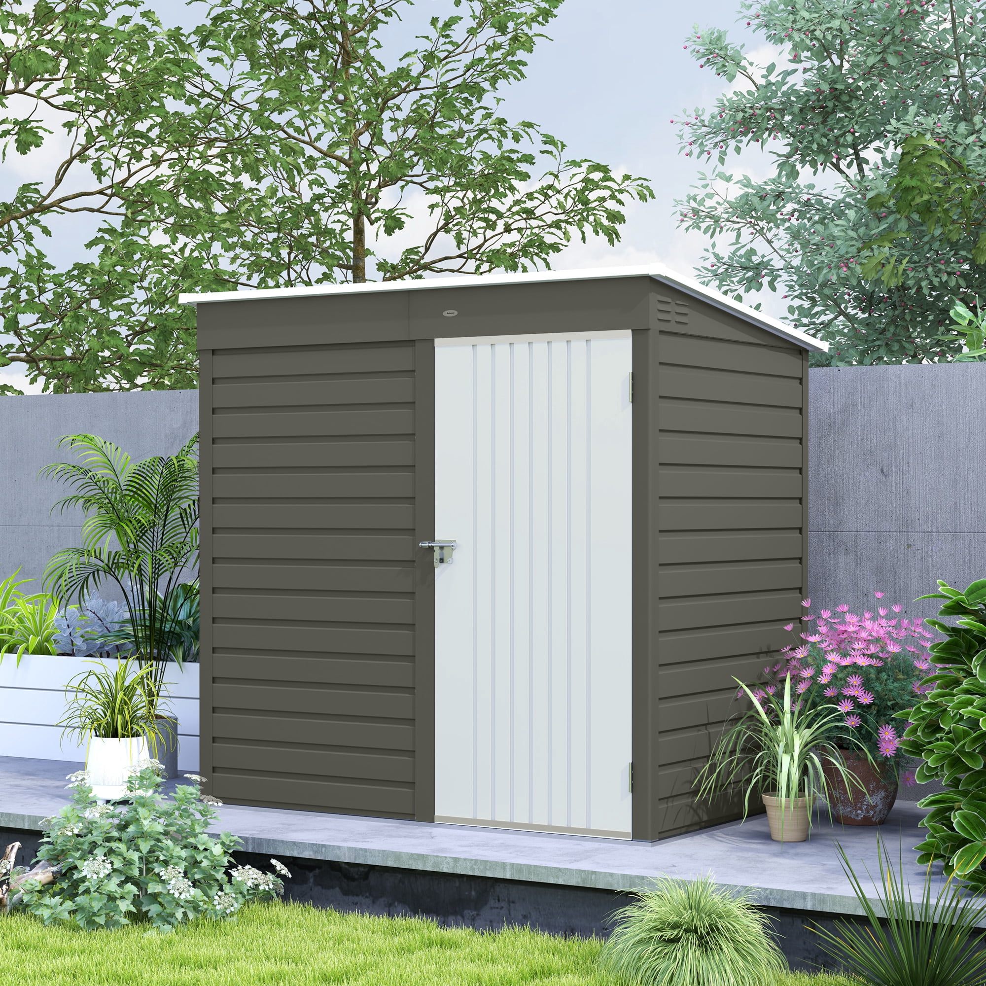 Outsunny 6' x 4' Garden Storage Shed, Outdoor Metal Tool Shed with Lockable Door and Gloves for Backyard Garden Patio Lawn, Light Gray