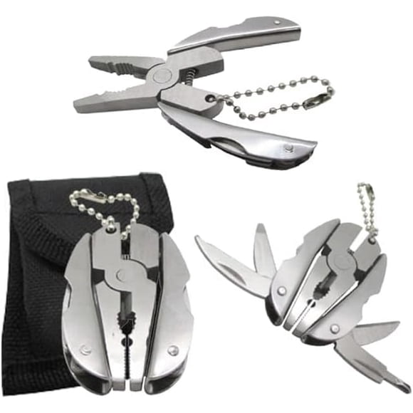 Ensemble de Mini Porte-Clés - Pince Multifonction 6-en-1, Clé Réglable et Étui de Transport - Multifonction Tout-en-un - Dénudeurs de Fils, Tournevis Phillips, Couteau, Lime