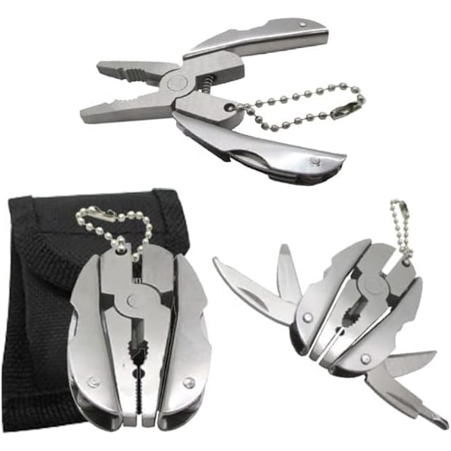 Ensemble de Mini Porte-Clés - Pince Multifonction 6-en-1, Clé Réglable et Étui de Transport - Multifonction Tout-en-un - Dénudeurs de Fils, Tournevis Phillips, Couteau, Lime