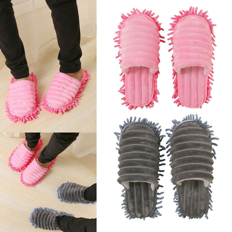 Women Men Dust Mop Striped Slippers Lazy Floor Polishing Cleaning Shoes Cleaner