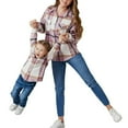 thumbnail image 1 of Family Matching Women Girls Flannel Plaid Jacket Shacket Long Button Down Shirt Coat, 1 of 5