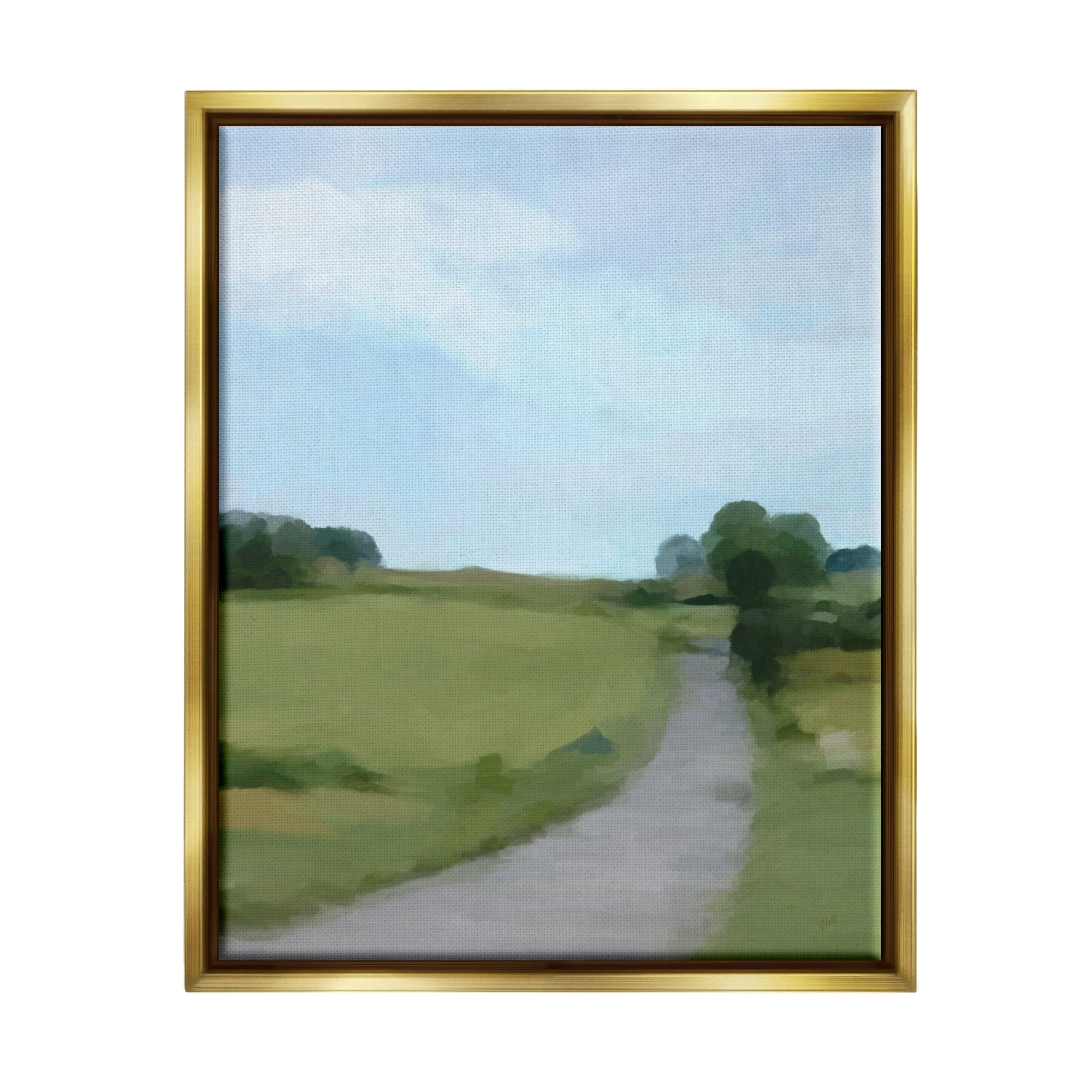 Stupell Industries Abstract Path Through Grassland Rural Landscape Scene Painting Metallic Gold Floating Framed Canvas Print Wall Art, Design by Amy Hall