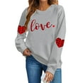 thumbnail image 6 of TKYCMSUAKI Valentine's Day Oversized Sweatshirts for Women Plaid Love Heart Print Shirts Long Sleeve Round Neck Sweatshirt Loose fit Tunic Tops, 6 of 7