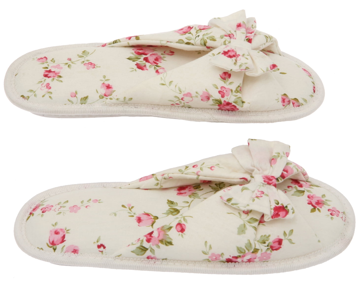 Printed Cotton Women Memory Foam Slippers, Butterfly Tie, Floral Peonies, 5-6