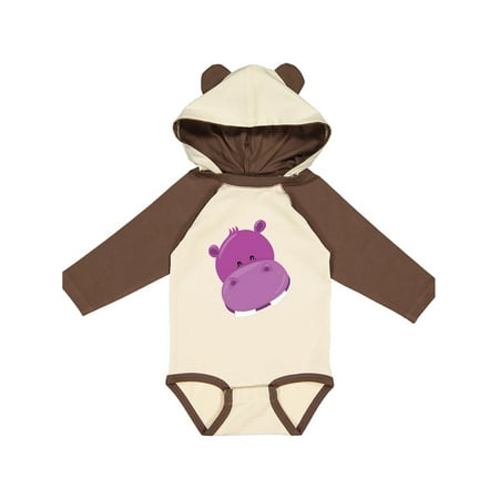 

Inktastic Cute Purple Hippo Head Gift Baby Boy or Baby Girl Long Sleeve Bodysuit
