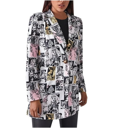 

Inkach Womens Casual Graffiti Print Single Button Small Cardigan Wthout Pocket Coatt
