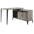 thumbnail image 2 of Modern Grey Oak Desk With Sliding Door And Cord Management, Space Black Writing Table Barn Door, Office Look, 2 of 4