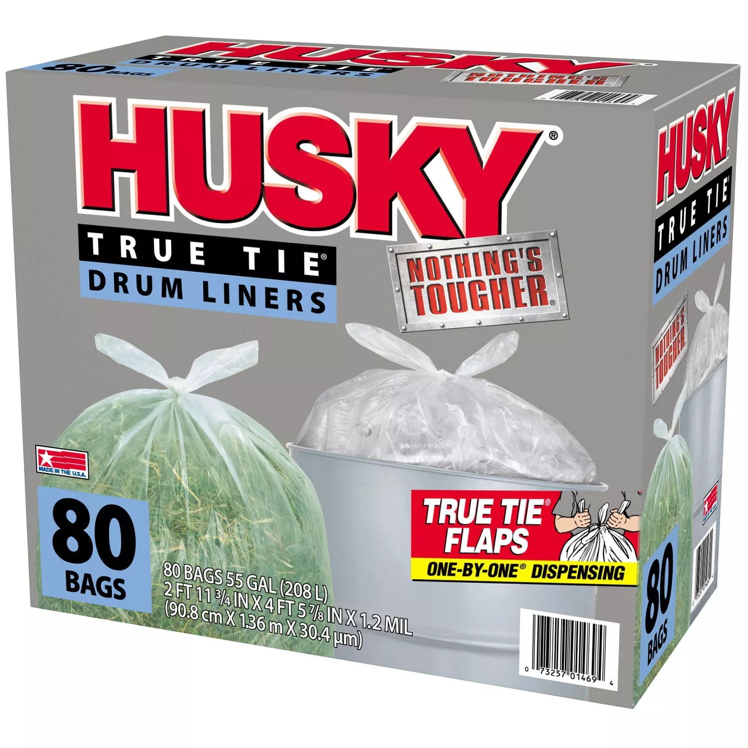 Husky HK55WC080C Trash Bag, 55 Gal Capacity, Clear