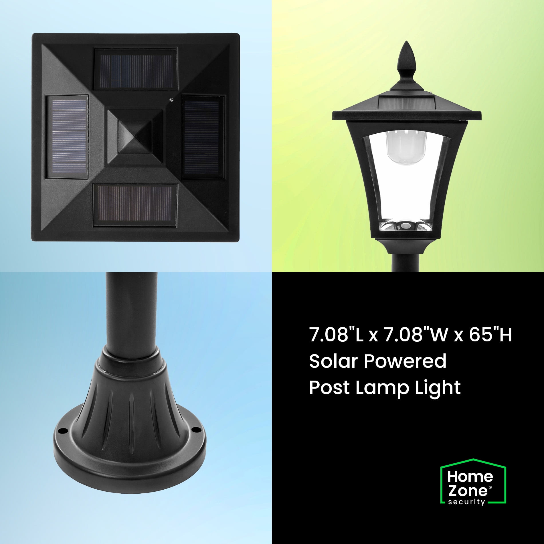 Home Zone Solar Powered Outdoor Post Lamp Light, 69" Tall Decorative Garden Landscape Post Lamp, 8 Hours Runtime, Adjustable Height, Dusk to Dawn