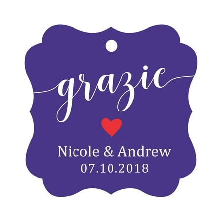 Darling Souvenir GRAZIE Thank You Wedding Favors Gift Paper Tag Custom Party Hang Tags-Purple Violet-50 Tags