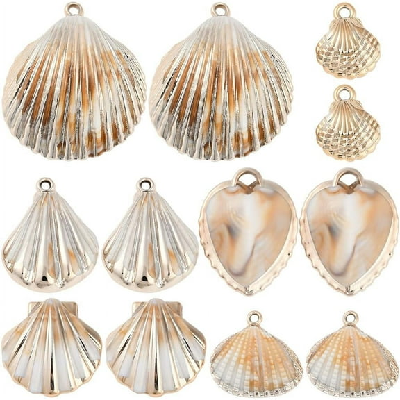 1 Box 36Pcs 6 Styles Scallop Shell Charm Acrylic Shells Charm Sandy Brown Sea Ocean Simulation Seashell Charm for Jewelry Making Charms Crafts Women Gifts