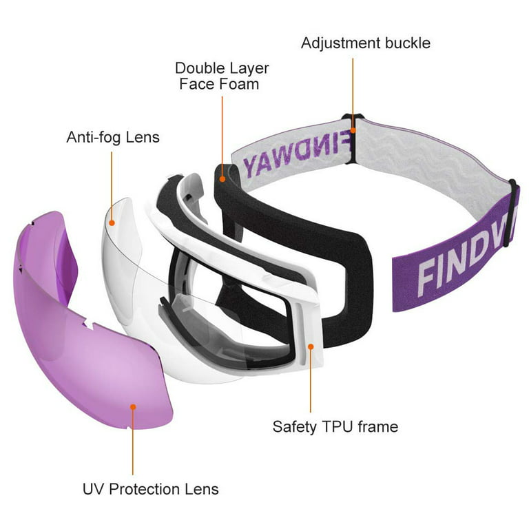 findway - Gafas de esquí, 100 % protección contra rayos ultravioleta, OTG,  gafas de nieve para hombres, mujeres y jóvenes