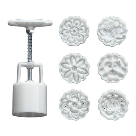 

BYDOT Plastic Mooncake Mold 50g Cookie Cutter with 6 Flower Stamps Hand Press Chocolate Moon Cake Mould DIY Bakeware