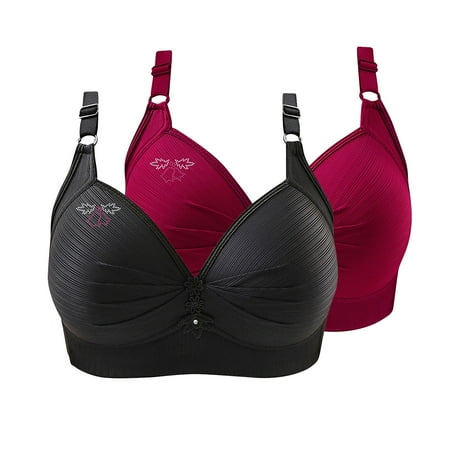 Bras for Women No Underwire Comfort Wireless Seamless Bra Ndbuld 2PC Woman s Printing Gathered Together Large Size Daily Bra Underwear No Rims Christmas Deals Wine L