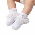 thumbnail image 2 of Gyujnb White Lace Ruffle Gold Cross Baptism Baby Crew Socks Soft Non- Grip for Baby Toddlers, 2 of 4