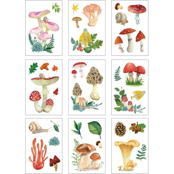 9 Sheets Mushroom Window Clings Window Stickers Decals Waterproof for Glass Window Doors Party Stairway Wall Mirror Garden Bedroom Classroom Furnishing Home Decorations 12x7.6Inch