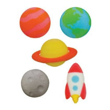 Outer Space Assortment Rocket Ship Planets Sugar Decorations Toppers Cupcake Cake Cookies Birthday Favors Party 12 Count