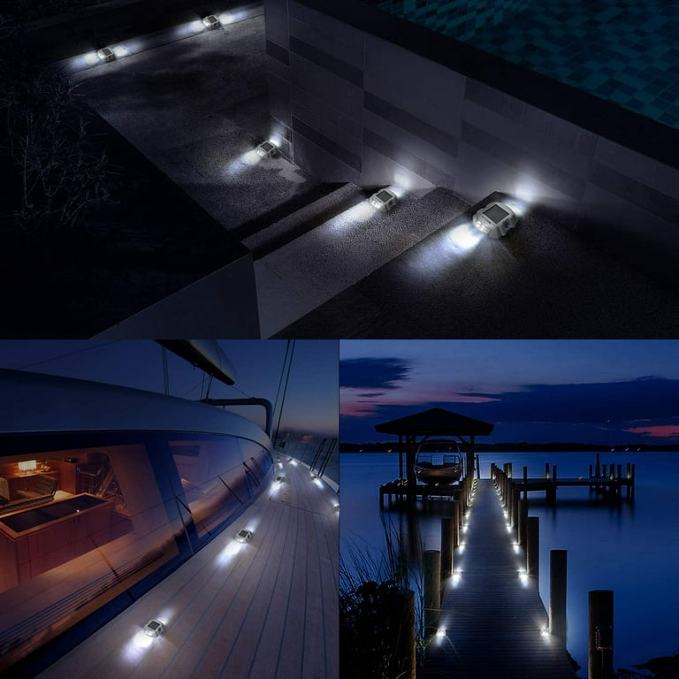 12x Solar Dock Lights with Switch Aluminium Outdoor Solar Powered Driveway  Lights Waterproof LED Boat Deck Lights Warning Step Lighting, White