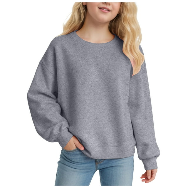 WUANDIXFA Longues Chandails à Manches pour Fille Automne Chandail à Manches Longues pour Filles Chandail Confortable Doux à la Mode et Décontracté Chandail à Manches Longues à Col Rond pour Filles Gris Foncé, 3-4 Ans