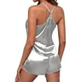 thumbnail image 4 of Jalioing Women's Plain Satin Pajama Set 2 Piece Sleepwear Set Sleeveless Camisoles with Shorts Loungewear Set, 4 of 6