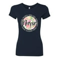 thumbnail image 3 of Floral Nurse Appreciation Pop Culture Womens Slim Fit Junior Tee, Navy, Large, 3 of 5