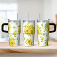 thumbnail image 2 of Sunflower 20oz Stainless Steel Tumbler with Handle and Straw – Insulated Travel Cup with Sliding Lid, 360° Full Wrap Printed Mug for Home, Outdoor & Sports Use, Foral, 2 of 6