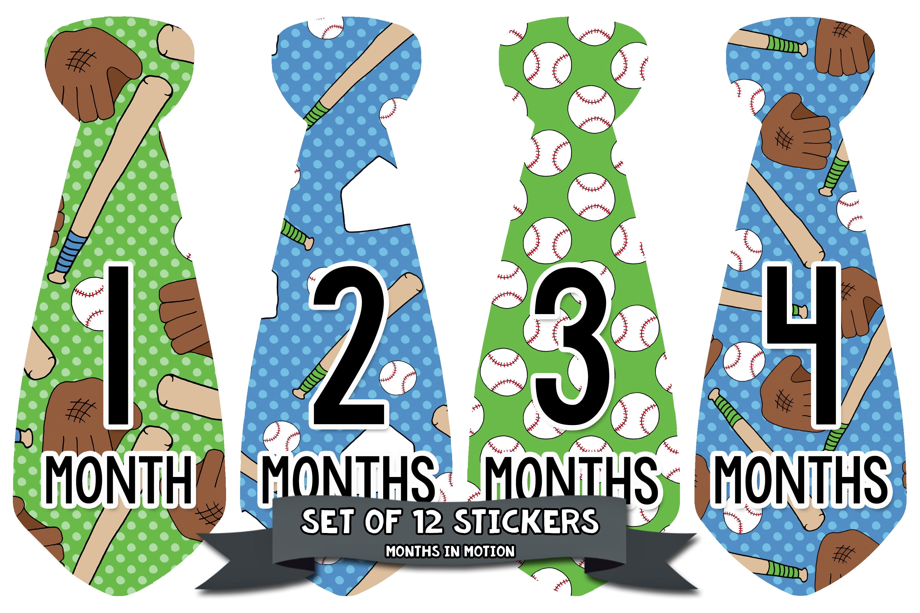 MONTHS IN MOTION Monthly Baby Sticker Tie Necktie BOY Milestone Month Photo Prop