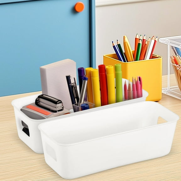 FOLOYORI Narrow Storage Box Rectangular Storage Box White Plastic 8 Pcs 8.45X3.54X2.75in