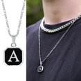 thumbnail image 1 of . A-Z Initial Letters Men Necklaces  Geometric Pendant with Box Cuban Rope Chain  Stainless Steel Square Simple Collar, 1 of 7