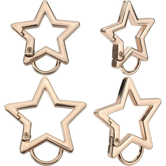 1 Box 4Pcs Star Shaped Keychain Clip Alloy Star Carabiner Spring Snap Hook Key Holder with Key Chain Rings for Keys Wallet Accessories Sports Outdoors Camping Hiking Fishing Gunmetal