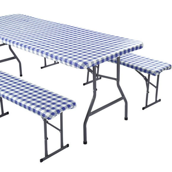 Picnic Table and Bench Cover Waterproof Tablecloth with Bench Cover Wipeable Rectangle Picnic Tablecloth for 30 ×72in Table Elastic Picnic Bench Covers for 12×72in Bench Indoor Outdoor
