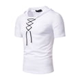 thumbnail image 3 of Frontwalk Mens Casual Hooded T-Shirts Fashion Short Sleeve Solid Color Pullover Top Summer Lace-Up Blouse, 3 of 4