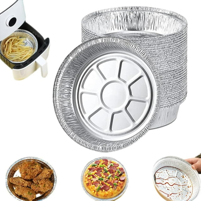 Ensemble de 50 Pcs de Doublures Réutilisables en Aluminium pour Friteuse à Air Chaud, Boîte en Aluminium Résistante à l'Huile, Doublures Rondes Antiadhésives Réutilisables pour Friteuses à Air, Cuisson et Pâtisserie (50 Pcs, 9 Pouces)