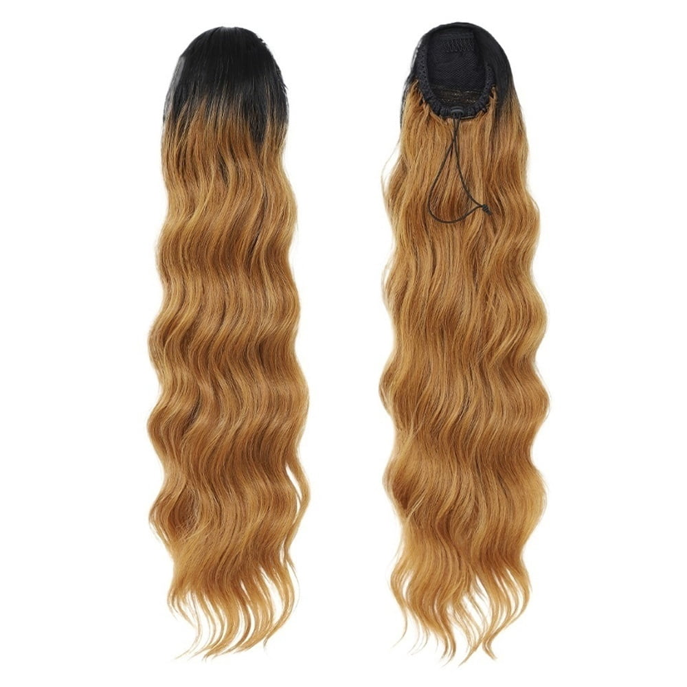 28 Inch Long Loose Deep Wave Pony Tail Synthetic Hair Pieces Drawstring Curly Wavy Ponytail Clip in Hair Extensions