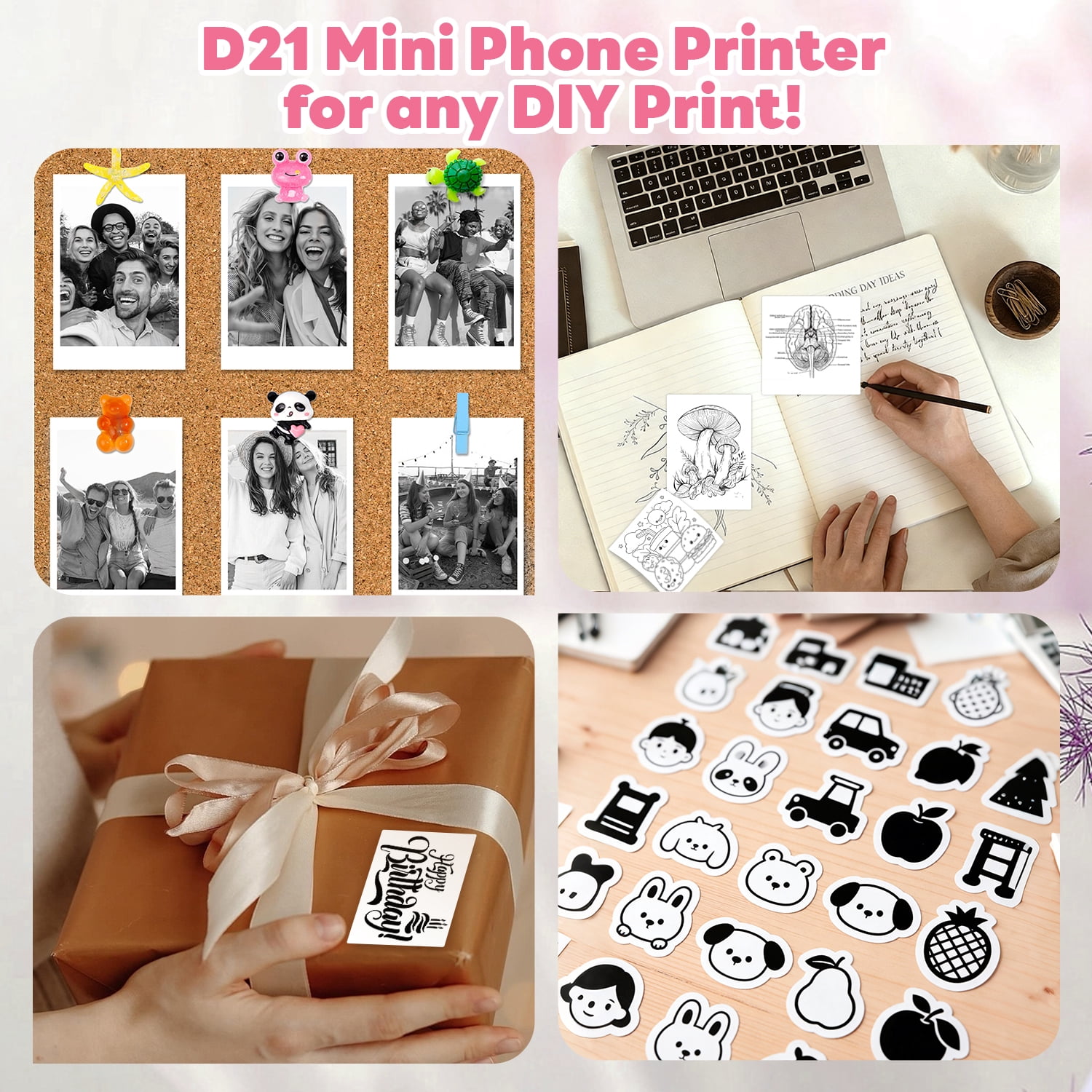 HKHKPI  Sticker Printer, Mini Printer Portable Pocket Print Pods, Bluetooth Inkless Thermal Sticker Maker for Kids Student Study Note, Journal, DIY, Gift