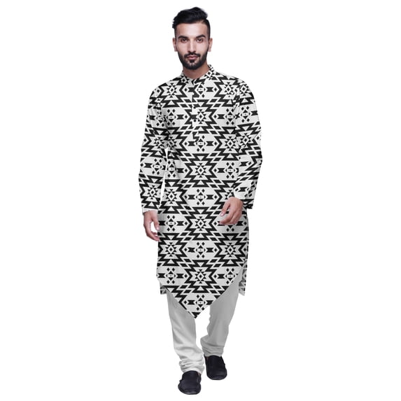 Atasi Indian Mandarin Collar Mens Kurta Printed Button Down Kurtas Ethnic Clothing