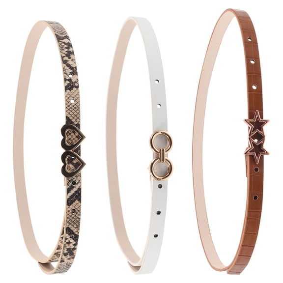 LABSERRON 3Pcs Thin Belt For Women Black Assorted Color Zinc Alloy Style Enhancement Night Out