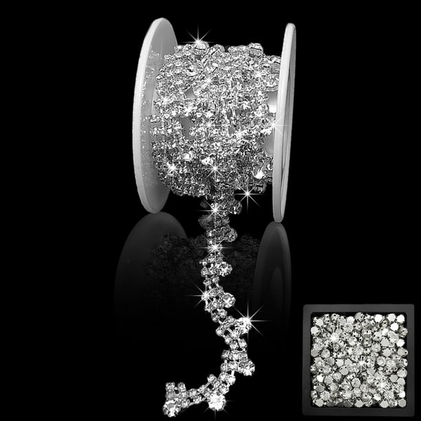 Yhsheen Cinta de Pedrería de 3 Yardas con 100 Piedras para Coser, Aplicación de Cinta de Pedrería de Cristal por Metro para Vestidos DIY, Bodas, Fiestas, Disfraces de Navidad (Plateado-2)