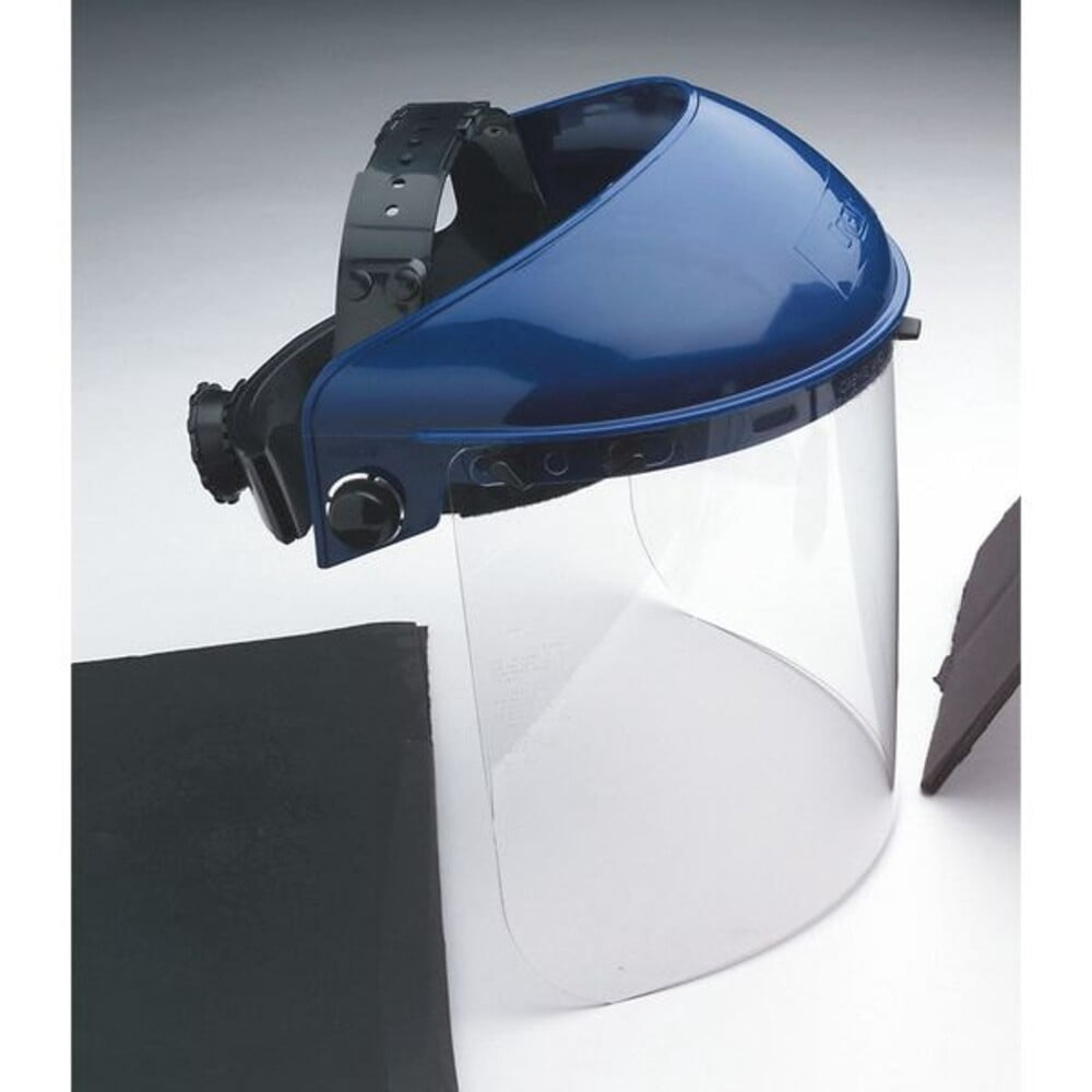Ratchet Face Shield Assembly, PETG, Uncoated, Clear Visor, Blue, 8 in Visor Height 9TZ55