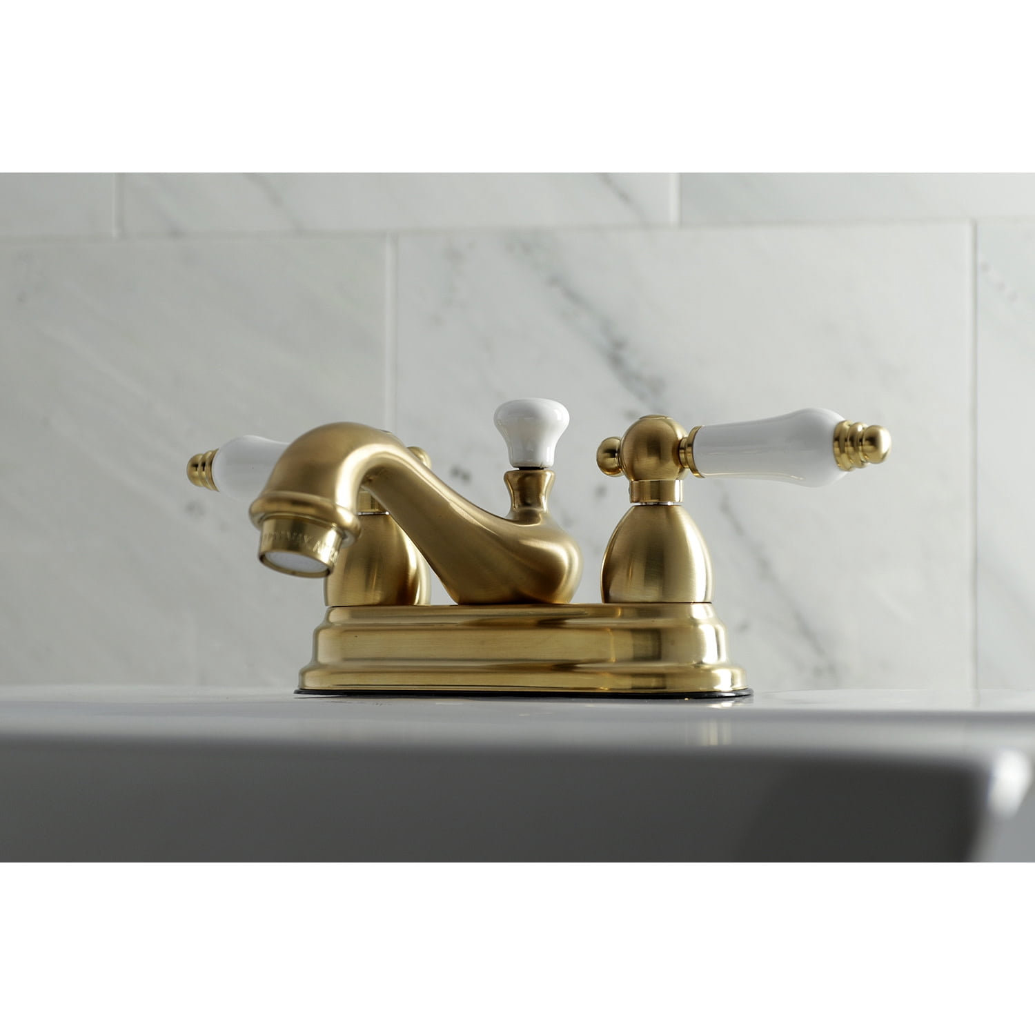 Kingston Brass KS3607PL 4 in. Centerset Bathroom Faucet, Brushed Brass
