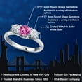 thumbnail image 2 of Gem Stone King 14K White Gold Pink Created Sapphire & White Moissanite 3-Stone Engagement Ring | 1.01 Cttw | Round 5MM and 4MM | Three Stone Wedding Anniversary Promise Ring for Women (Size 8), 2 of 6