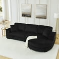 thumbnail image 5 of Black Corduroy Tufted L-Shape Sleeper Sectional Sofa with Convertible Chaise & Arc Footstool - Modern 3-Seater for Living Room Comfort, 5 of 22