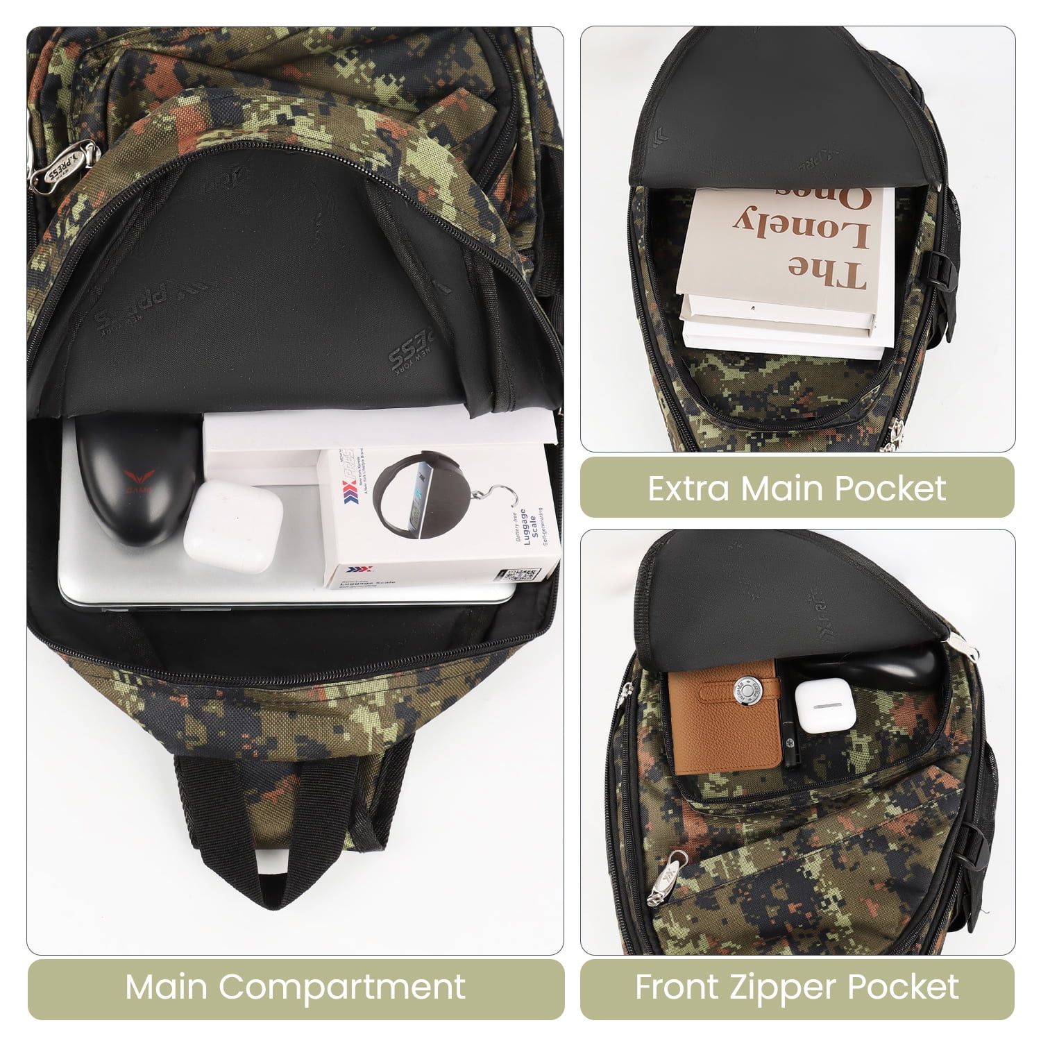 New York Xpress Camo Sling Bag Expandable 14–25L Daypack for Travel Hiking Cycling, ArmyGreen,118