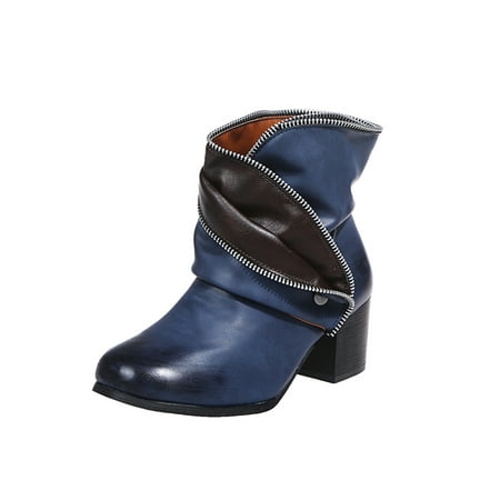 

Ferndule Women Comfort Solid Color Booties Work Casual Block Heel Formal Anti-slip Heels Bootie Blue 8