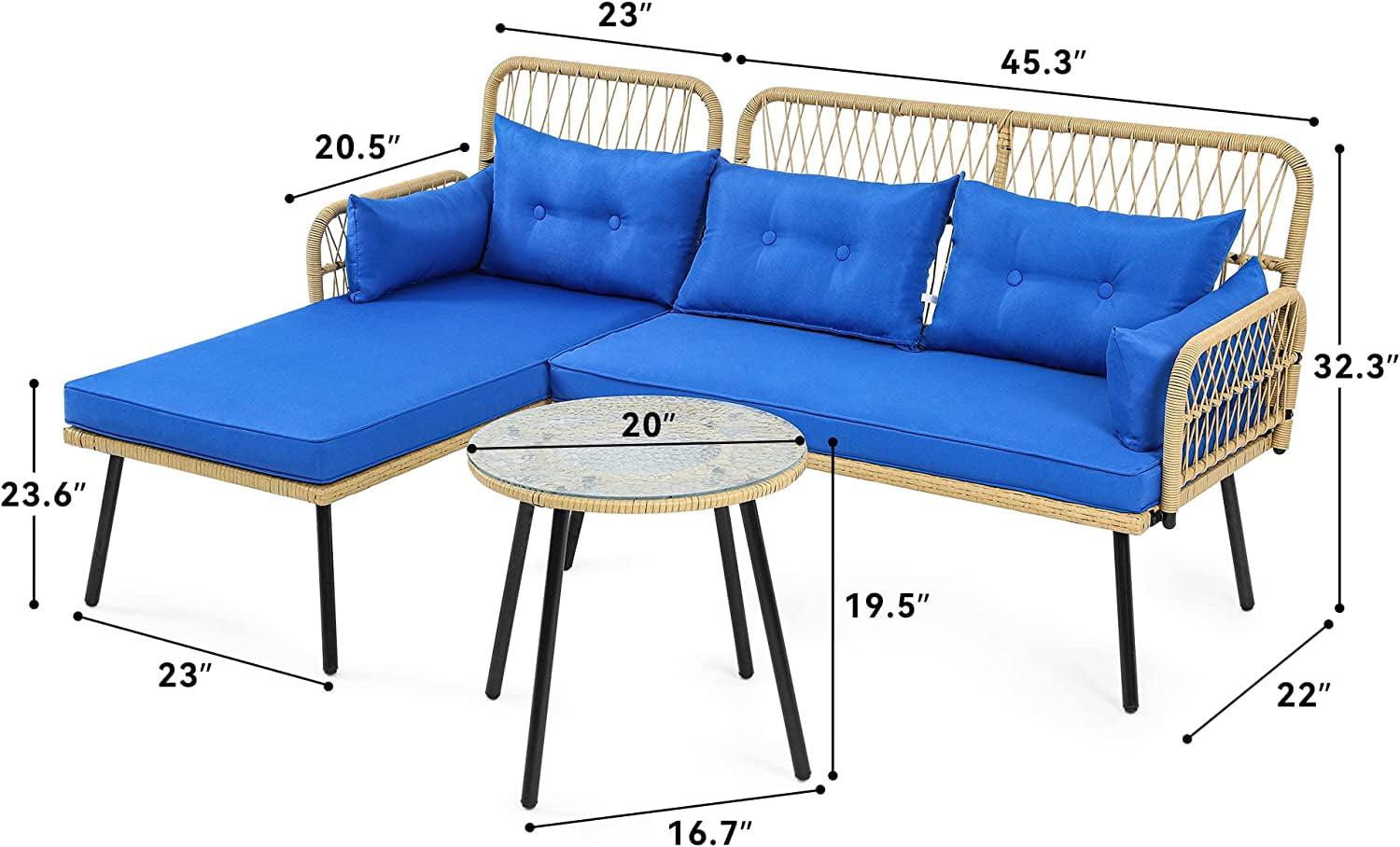 DWVO Patio Furniture LShaped Coversation Sectional Outdoor Sofa Set