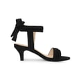 thumbnail image 3 of BLISSFUL STEP Women Open Toe Ankle Bow Tie Mid Heels Sandals Black 6, 3 of 7
